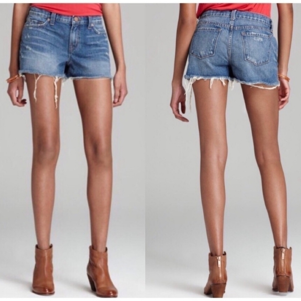 J Brand Libra Cut Off Raw Hem Distressed Denim Jean Shorts